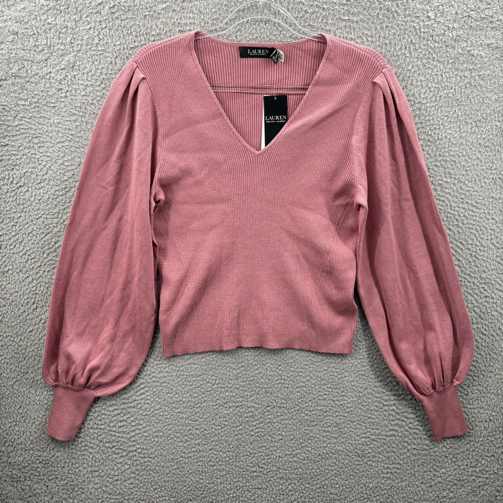 Ralph Lauren Black Label Sweater Womens Large‎ Crop Top Rose Blush Long Sleeve